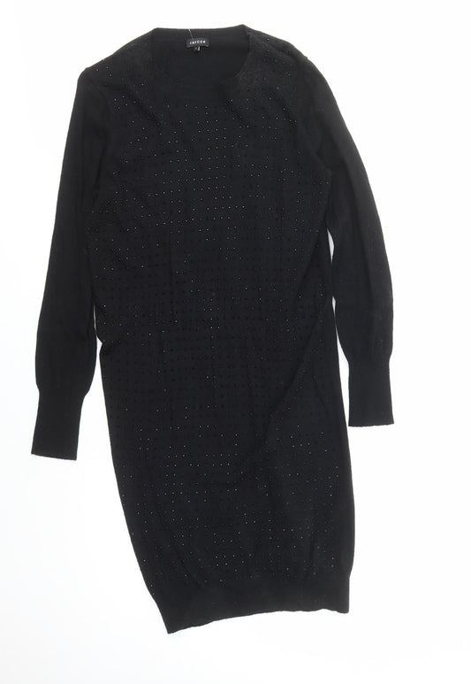 Jaeger Women's Black Jumper Dress S Studded Wool