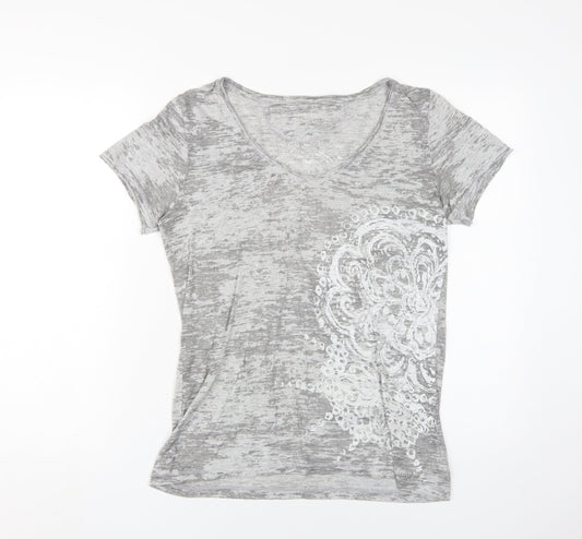 Calvin Klein Women's Grey V-Neck T-Shirt, Size S