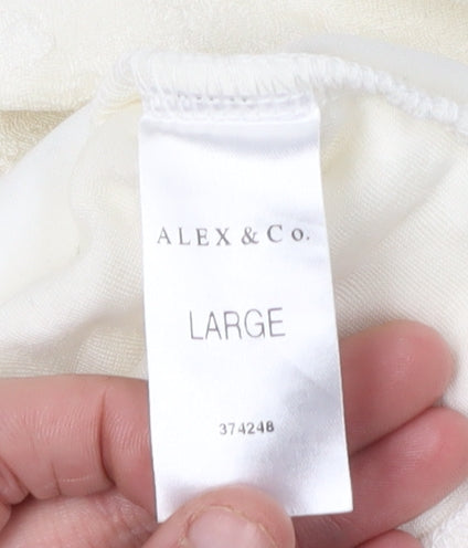 Alex & Co. Women's Ivory T-Shirt, Large, Square Neck