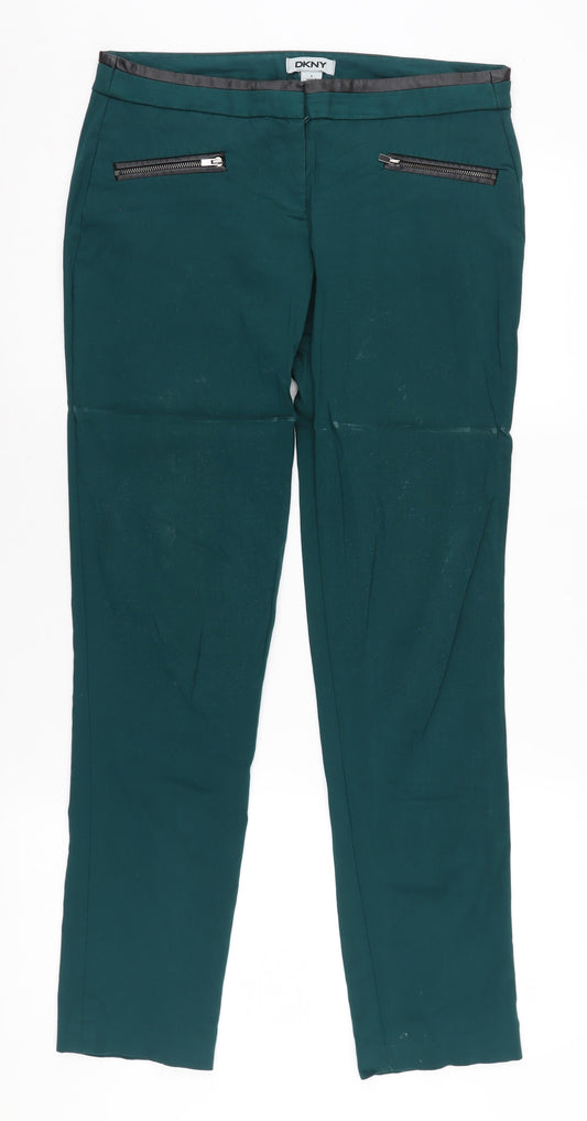 DKNY Women's Green Straight Trousers, Size 4, Casual Chic