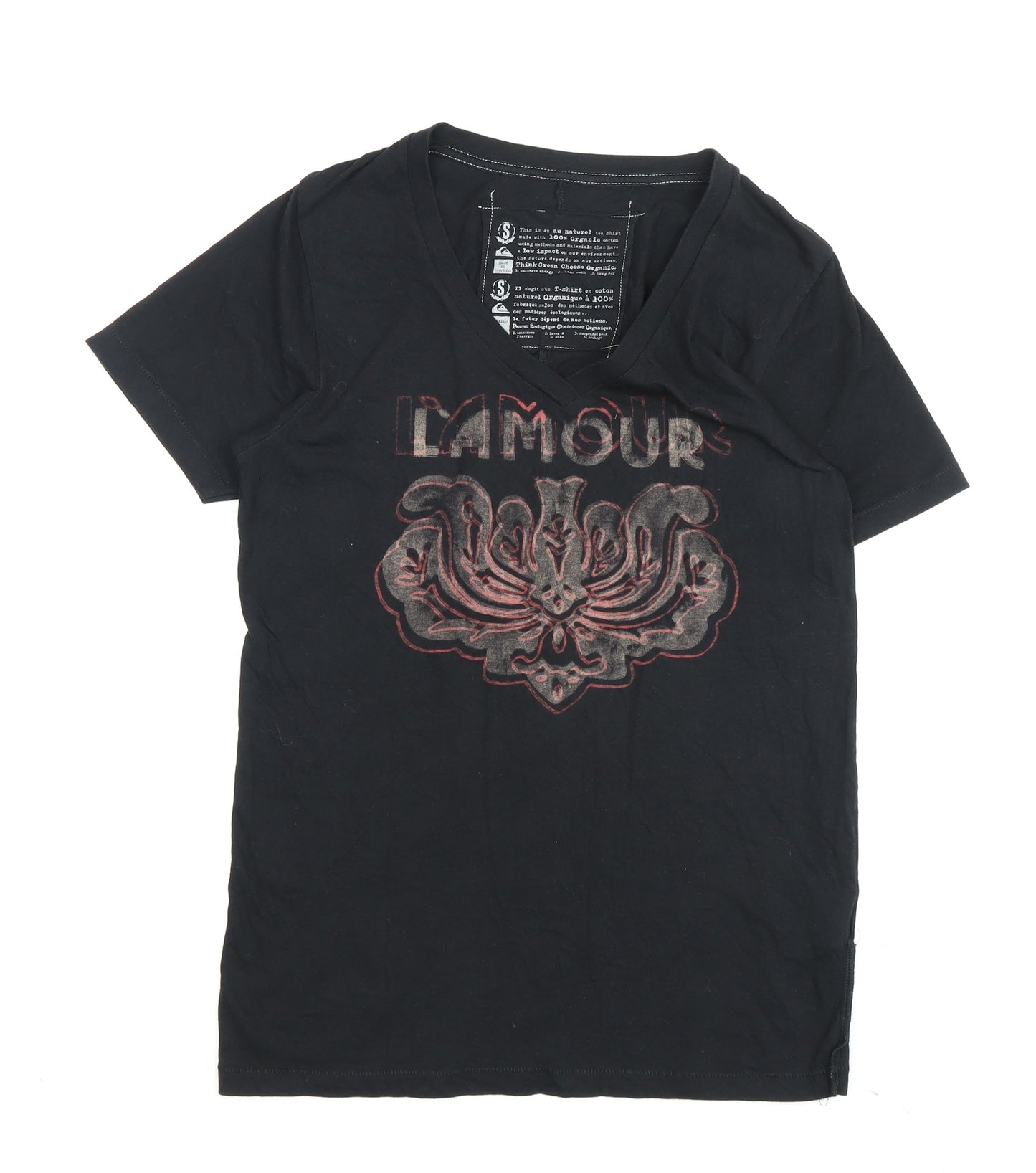 Quiksilver Black V-Neck T-Shirt Size S Unisex Casual