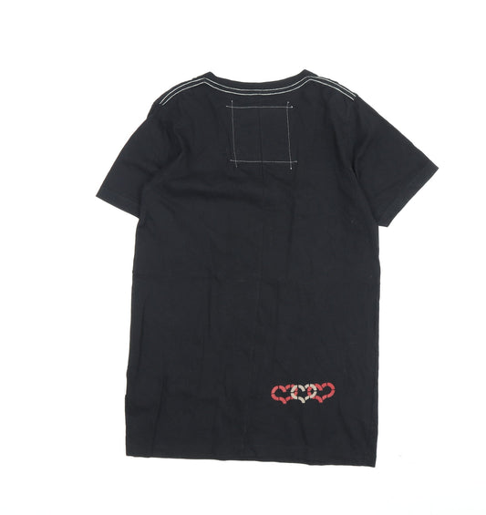 Quiksilver Black V-Neck T-Shirt Size S Unisex Casual