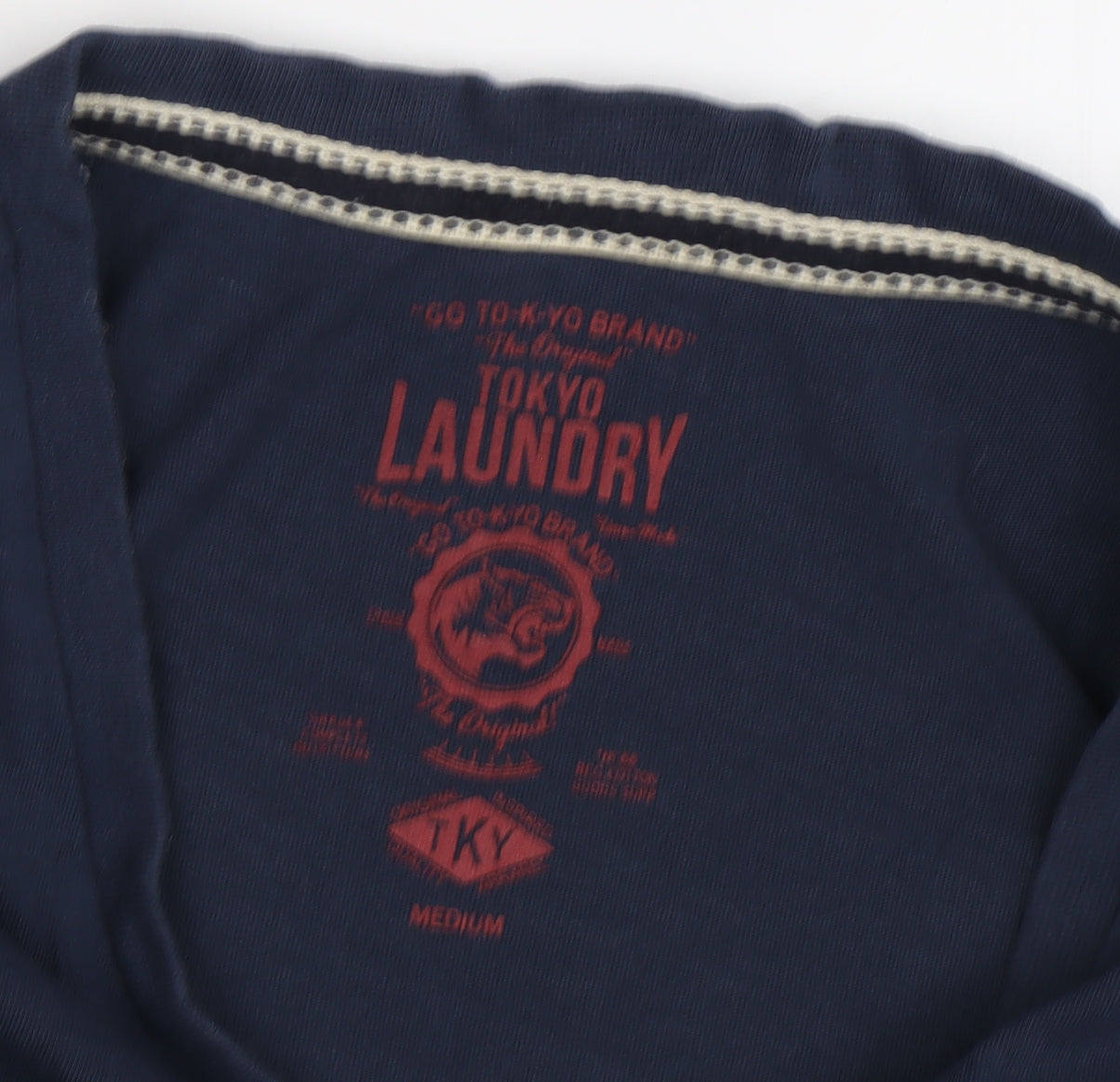 Tokyo Laundry Men's V-Neck Blue T-Shirt, Medium, Jersey Cotton