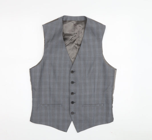 Jaeger Men's Grey Plaid Suit Waistcoat 38R