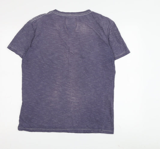 Weird Fish Men's Medium Blue Striped Cotton T-Shirt