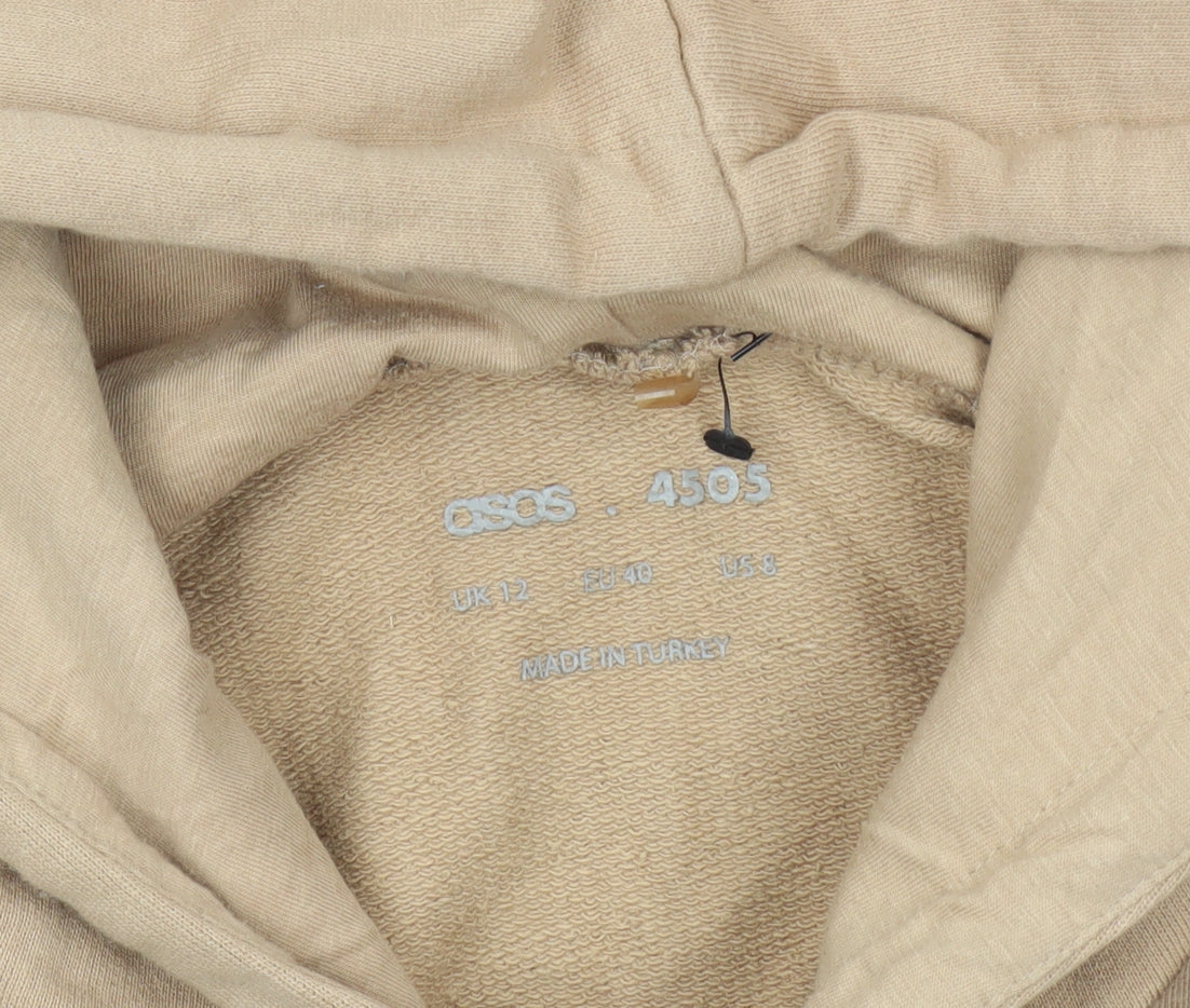 Brand and care label for ASOS Women's Beige Pullover Hoodie, size 12