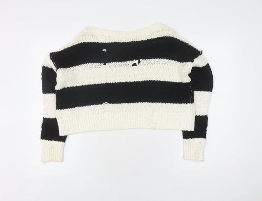 Hollister Women's Black Striped Pullover Jumper XS