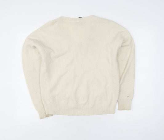 Sweaty Betty Women's White V-Neck Knit Pullover Jumper XS