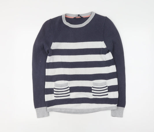 Crew Clothing Co Women's Blue Grey Striped Pullover Jumper Size 10