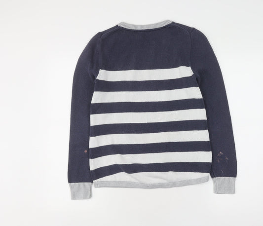 Crew Clothing Co Women's Blue Grey Striped Pullover Jumper Size 10