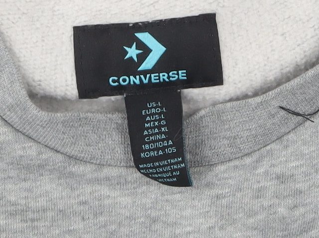 Converse Men's Grey Pullover Sweatshirt, L, Logo