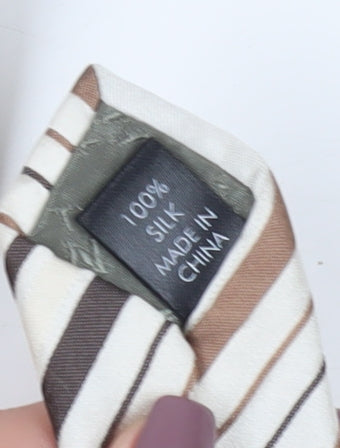 Brand and care label for Thomas Nash Men's Beige Striped Silk Tie One Size