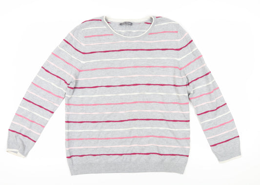 Laura Ashley Women's Grey Striped Pullover Jumper Size 18