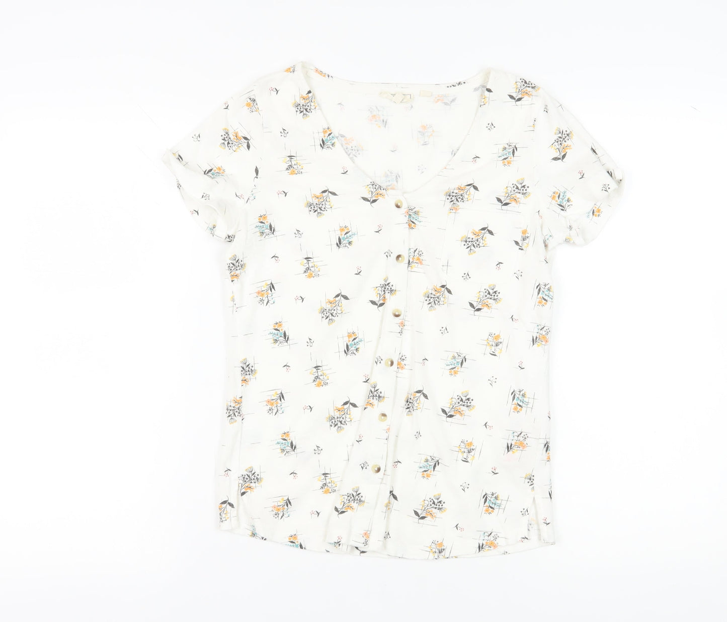 Fat Face Women’s White Floral Button-Up Shirt Size 6