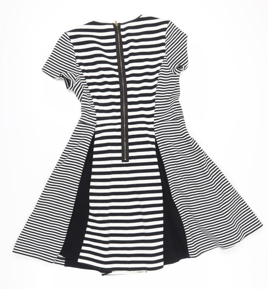 Banana Republic Women Black Striped Fit & Flare Dress Size 8