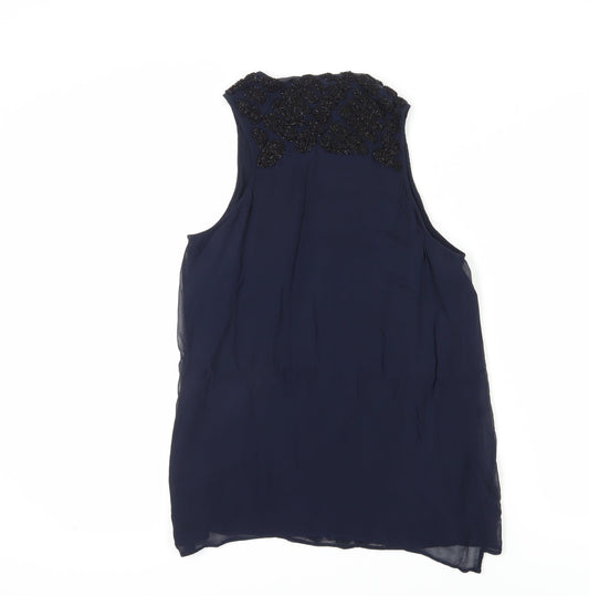 Whistles Women's Blue Sequin Tank Top, Size 8