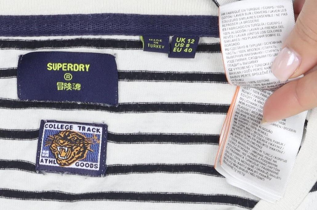 Superdry Women's White Striped T-Shirt Size 12