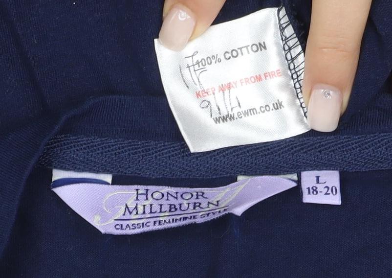 Close-up detail of Honor Millburn Women's Blue Basic T-Shirt, size L