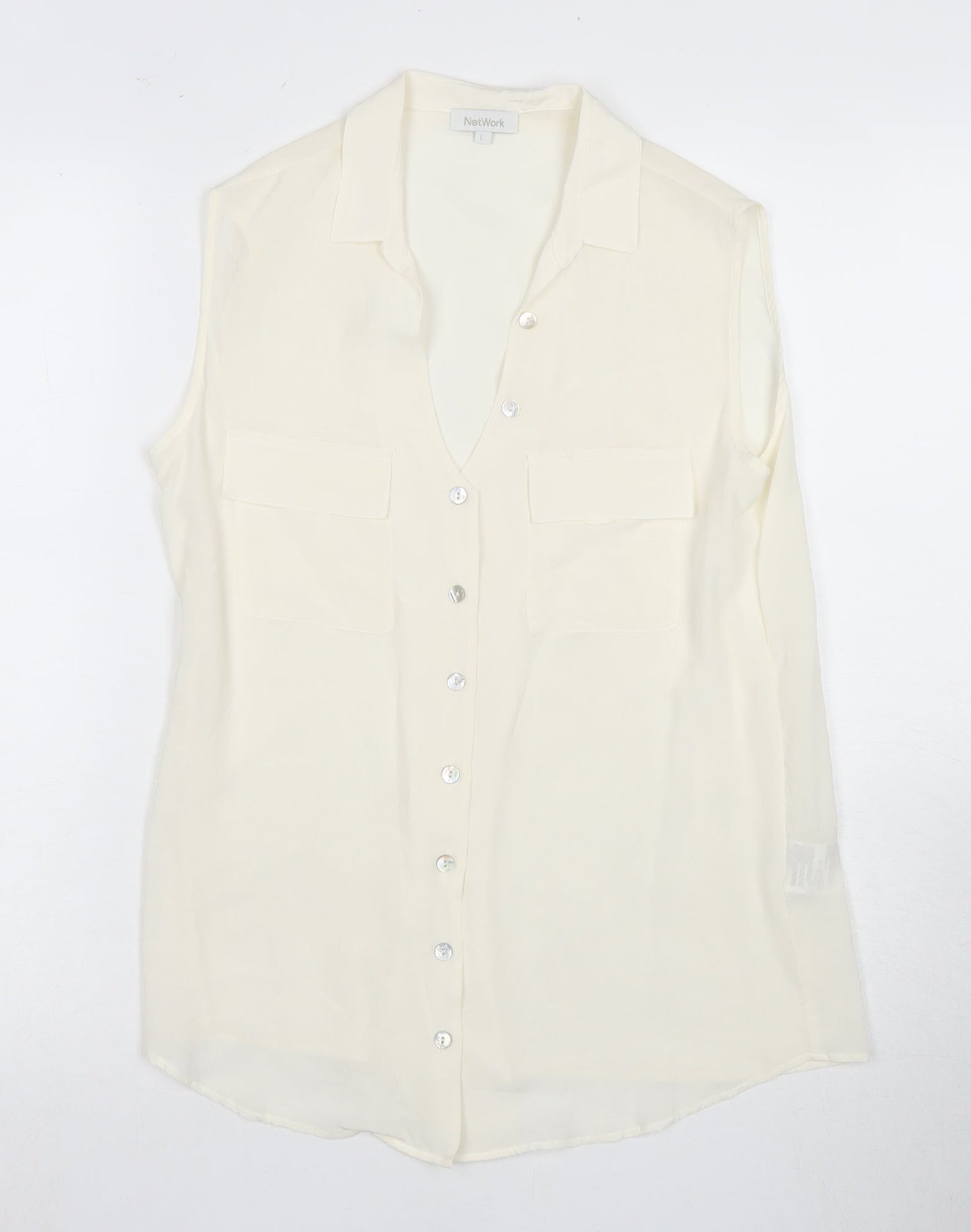 NetWork Women's Ivory Silk Sleeveless Button-Up