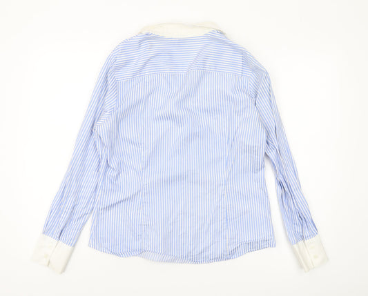 Austin Reed Women's Blue Striped Button-Up Shirt 14