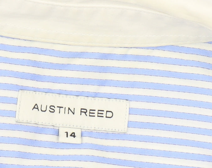 Austin Reed Women's Blue Striped Button-Up Shirt 14