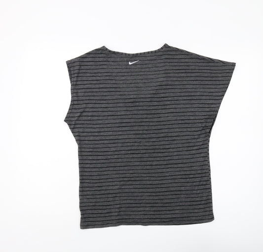 Nike Women's Grey Striped T-Shirt Medium