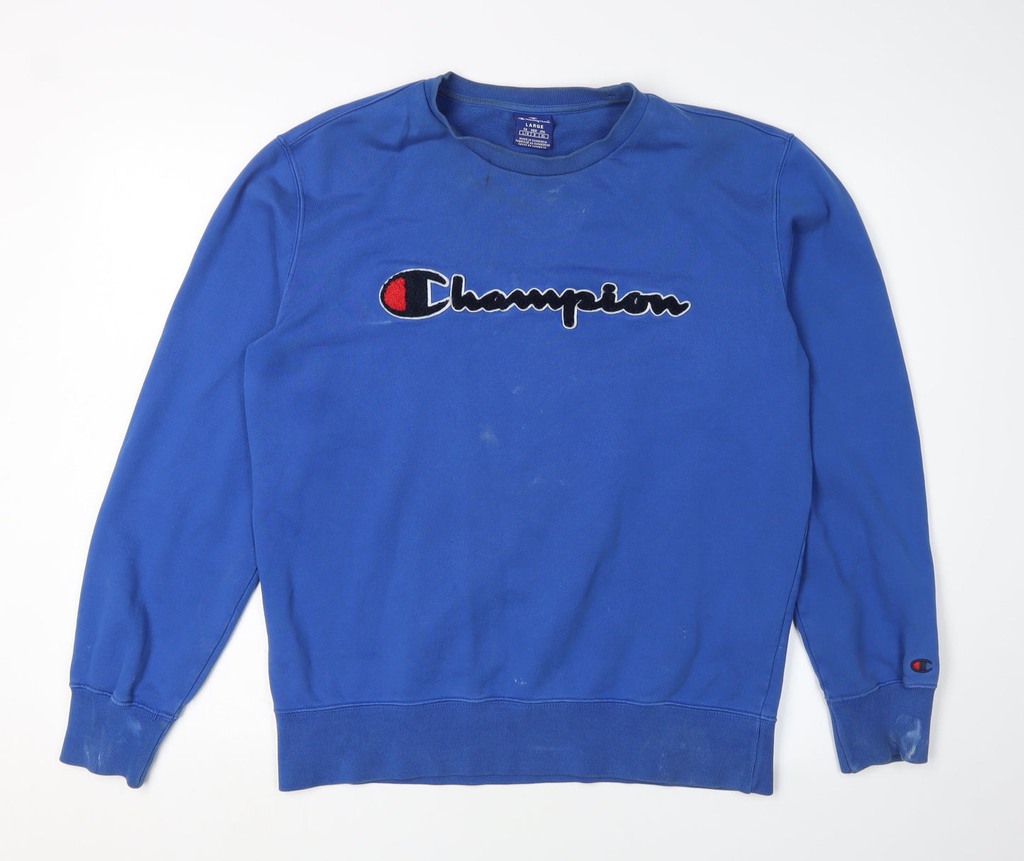 Champion Men's Blue Pullover Sweatshirt, Size L, Logo Accent