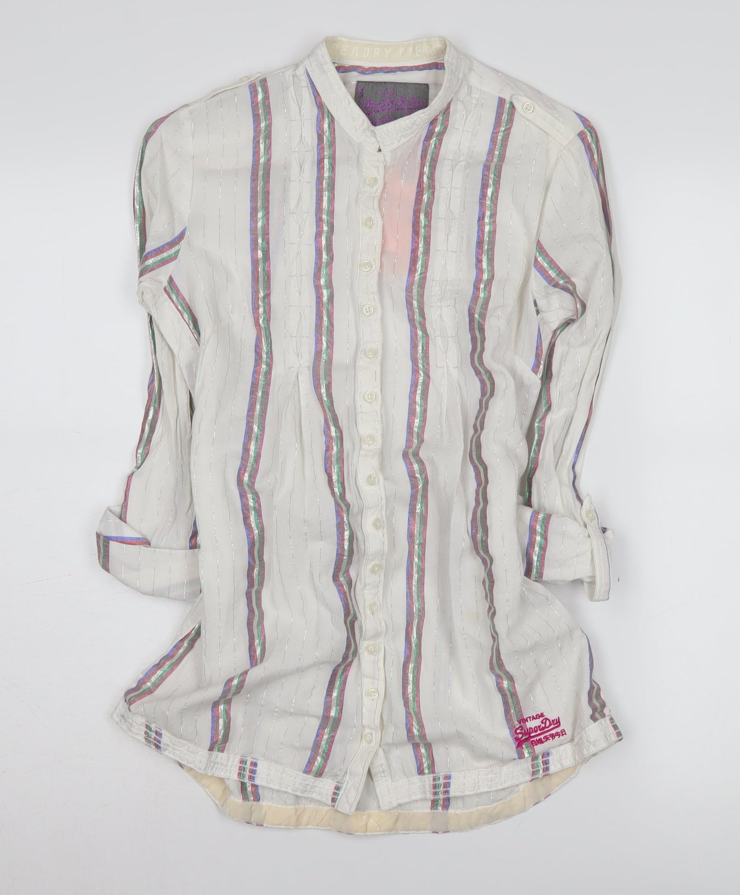 Superdry Women's White Striped Button-Up Shirt XS