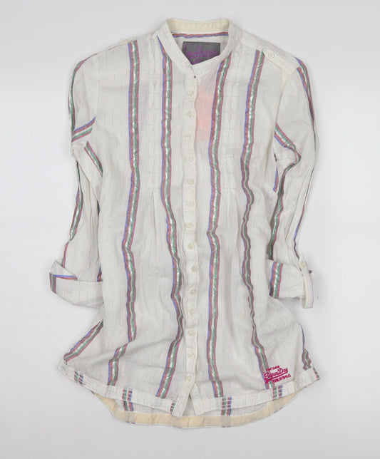 Superdry Women's White Striped Button-Up Shirt XS