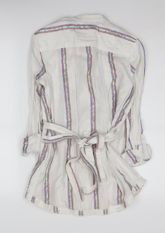 Superdry Women's White Striped Button-Up Shirt XS