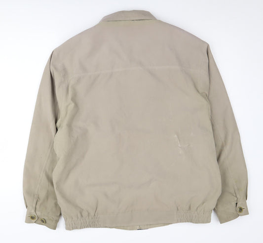 Saxon Men's Beige Bomber Jacket L Collared Elastic Waist