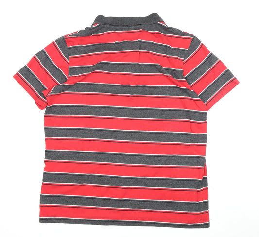 Le Coq Sportif Men's Red Striped Polo XL