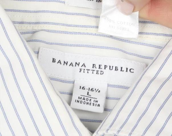 Banana Republic Men's White Striped Slim Dress Shirt L