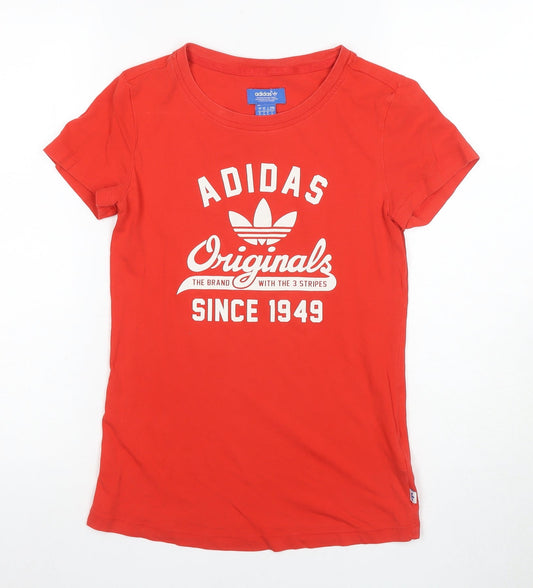 Womens UK Size 6 adidas Red Cotton T-Shirt