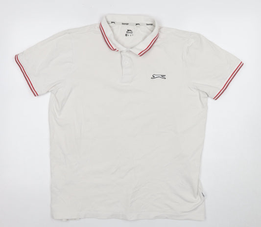 Slazenger Men's White Polo Shirt M Solid Logo