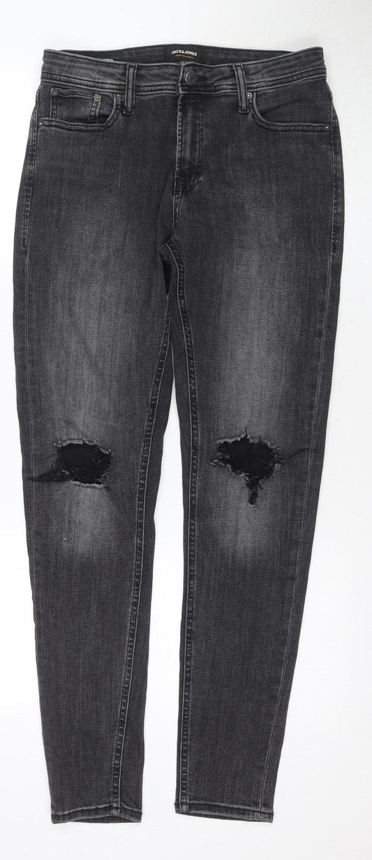 Jack & Jones Men's Black Distressed Jeans, Size 32