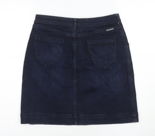 Willow Earth Women's Blue Denim Skirt, Size 8, Mid-Rise, Pockets