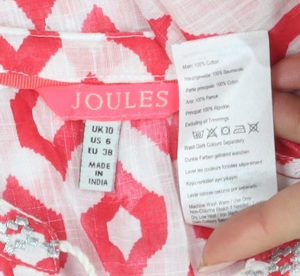 Joules Women's Red Geometric Sleeveless Blouse - Size 10