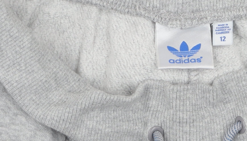 Brand and care label for Adidas boys’' grey jogger trousers -, size 12, perfect for casual wear