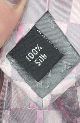 Brand and care label for Thomas Nash Men's Pink Checked Silk Tie