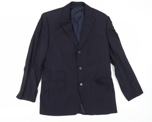 Jaeger Men's Blue 38S Suit Jacket, Striped Pattern