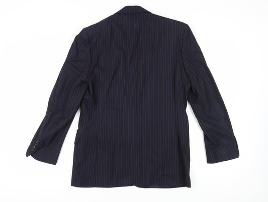 Jaeger Men's Blue 38S Suit Jacket, Striped Pattern
