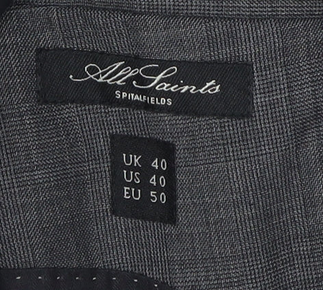 AllSaints Men's Grey Check Slim Fit Blazer, Size 40