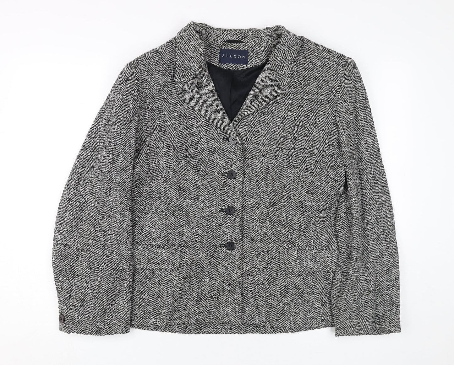 Alexon Women Grey Tweed Blazer Size 14 - Button Closure