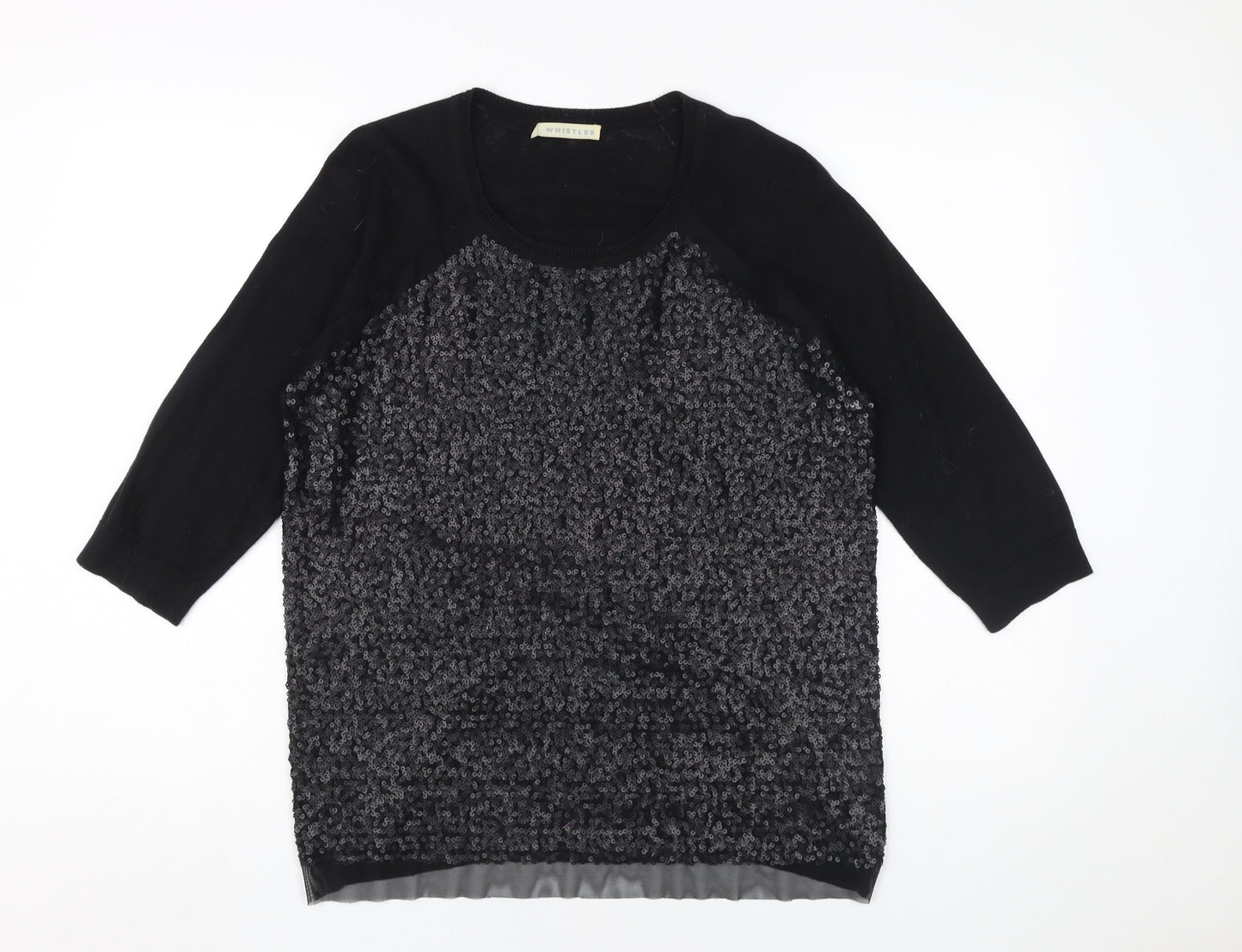 Whistles Women's Black Sequin Blouse 3/4 Sleeve