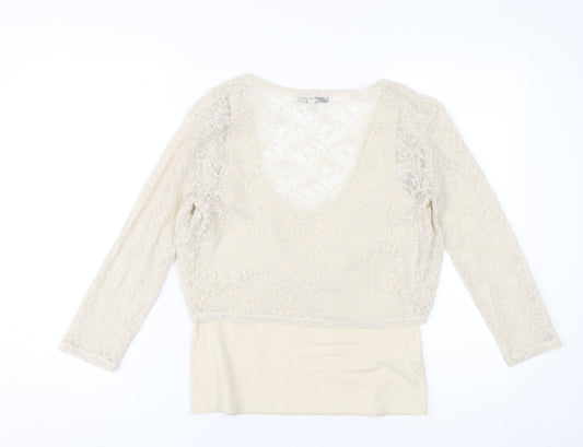 Womens UK Size 12 Laura Ashley Beige Cotton Blend Blouse