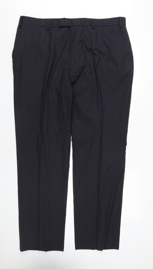Jaeger Men's Black Wool Pinstripe Dress Pants 40L