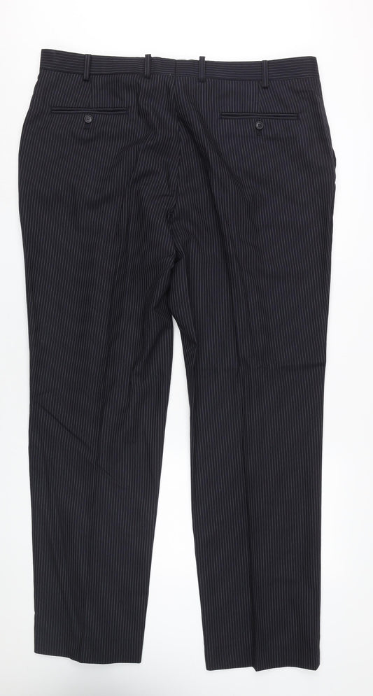 Jaeger Men's Black Wool Pinstripe Dress Pants 40L