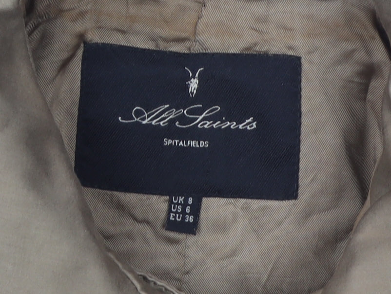 AllSaints Women's Beige Trench Coat Size 8 Belted Classic