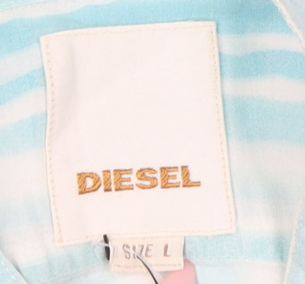 Diesel Women’s Blue Striped Cotton Shirt L